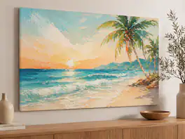 FC Design - Large Canvas 24x36" Ready-to-Hang 24x36" Tropical Beach Art Painting Home Wall Décor - MultiColor