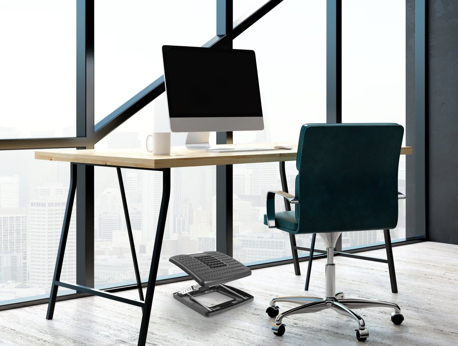 Angle. Mount-It! - Under Desk Footrest with Adjustable Height, Tilt, and Massaging Rollers for Office and Home - Black.
