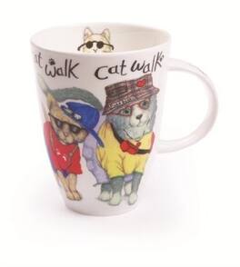 Jiallo - Roy Kirkham Animal Fashion Cat Louise Mug, Set of 6, Bone China Ceramic, Made in England - Mutli color