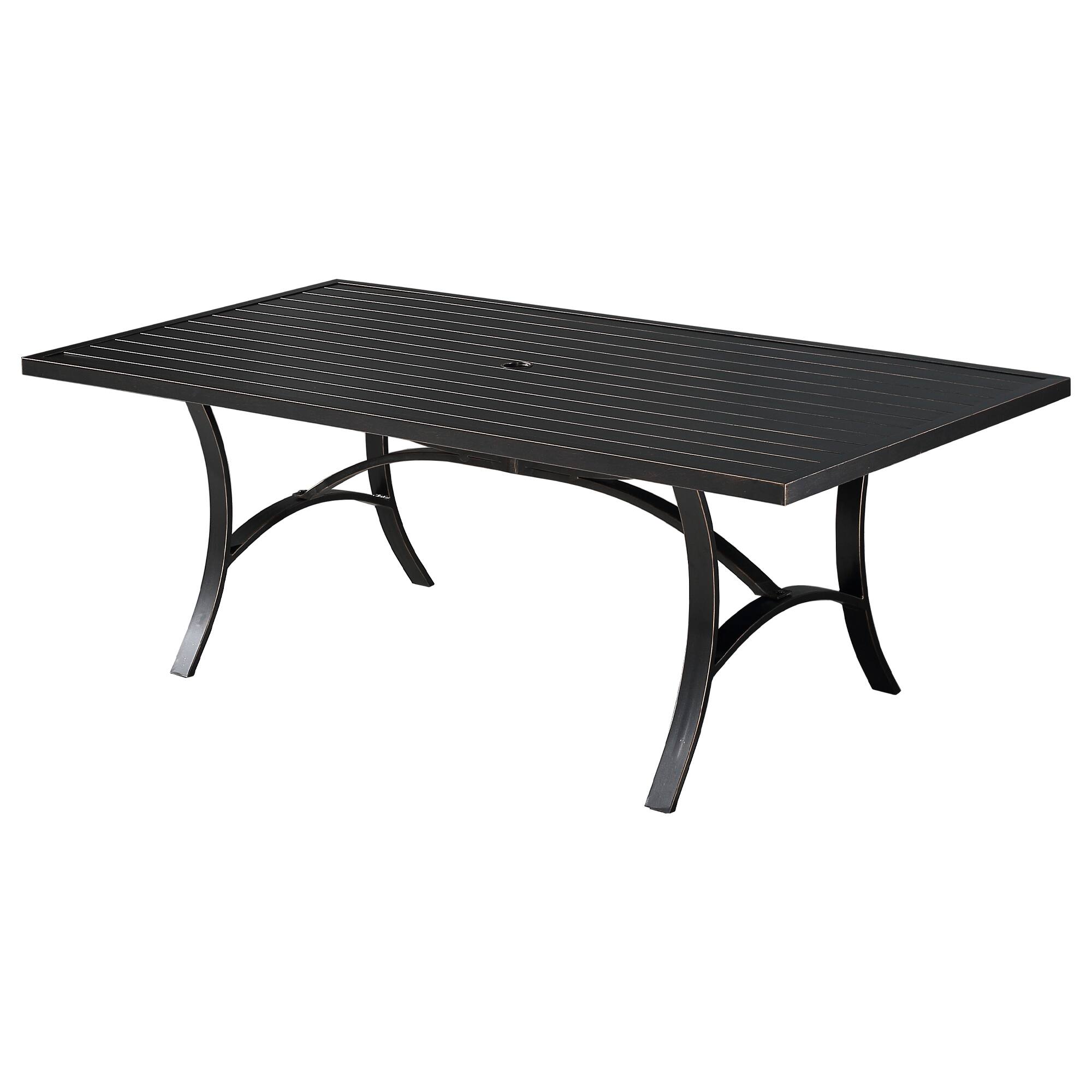 Front. Mondawe - Outdoor Aluminum Dining Table with Umbrella Hole - Black.