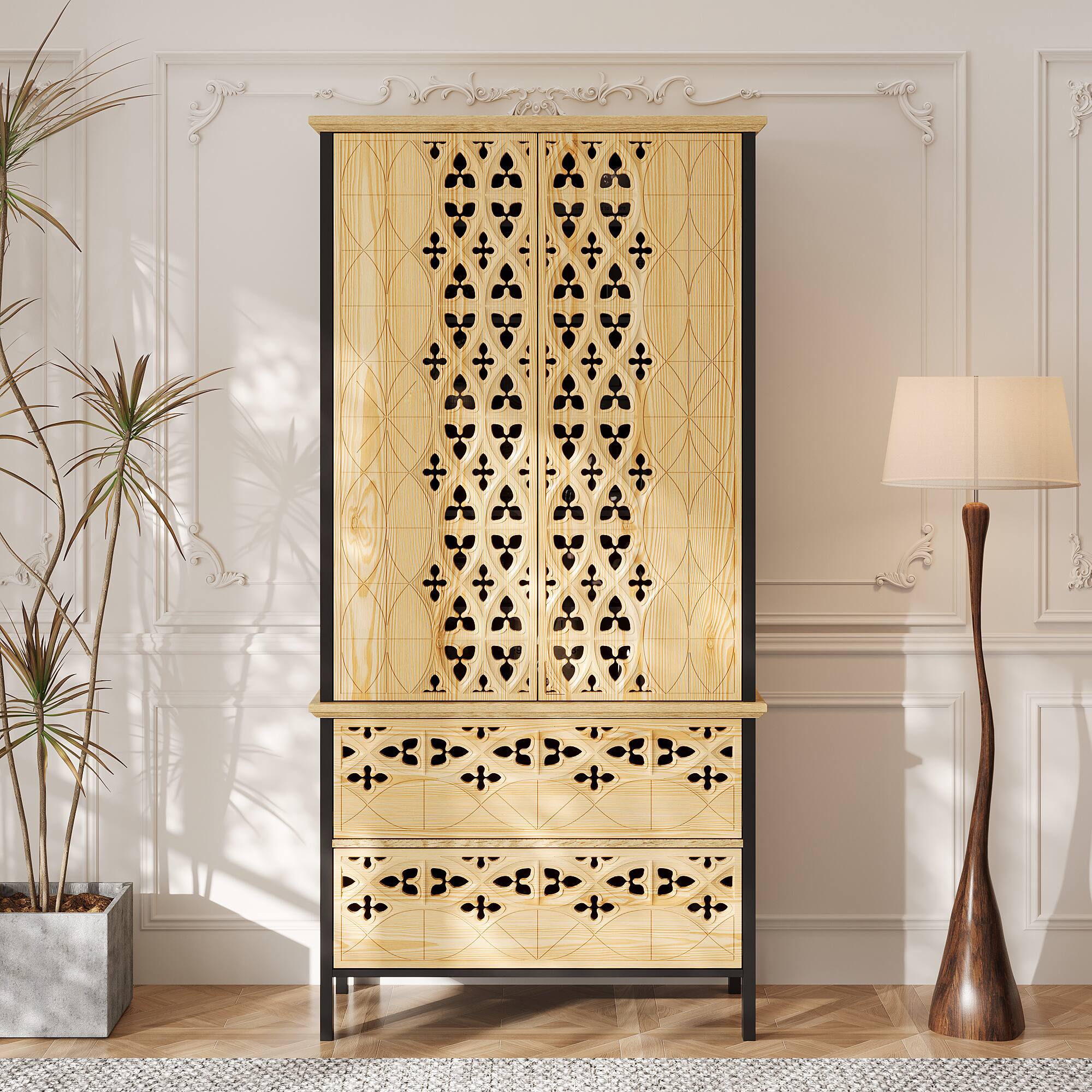 Alt View 2. Famapy - Famapy Press - Latch Display Cabinet with Anti - Tip - Artistic Storage for Home - Wooden & Black.