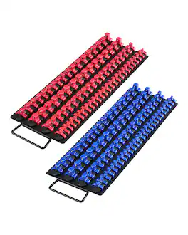 VEVOR - Portable Socket Organizer Tray, 2PCS Metric & SAE Socket Organizer Set Hold up to 160 Sockets, 1/4", 3/8" and 1/2" - Red,Black,Blue