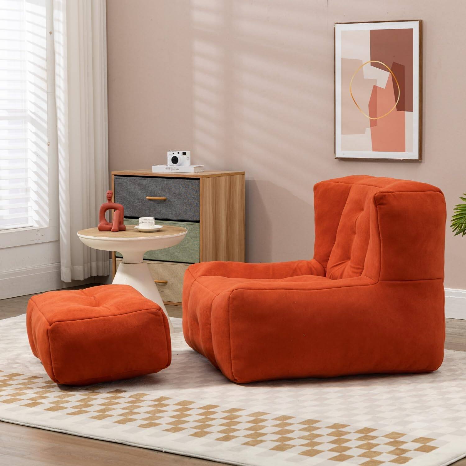 Alt View 4. Trinkets Crazed - Fluffy Bean Bag Chair, Comfy Bean Bag Chairs, Super Soft Lazy Sofa Chair with Memory Foam and Ottoman - red.