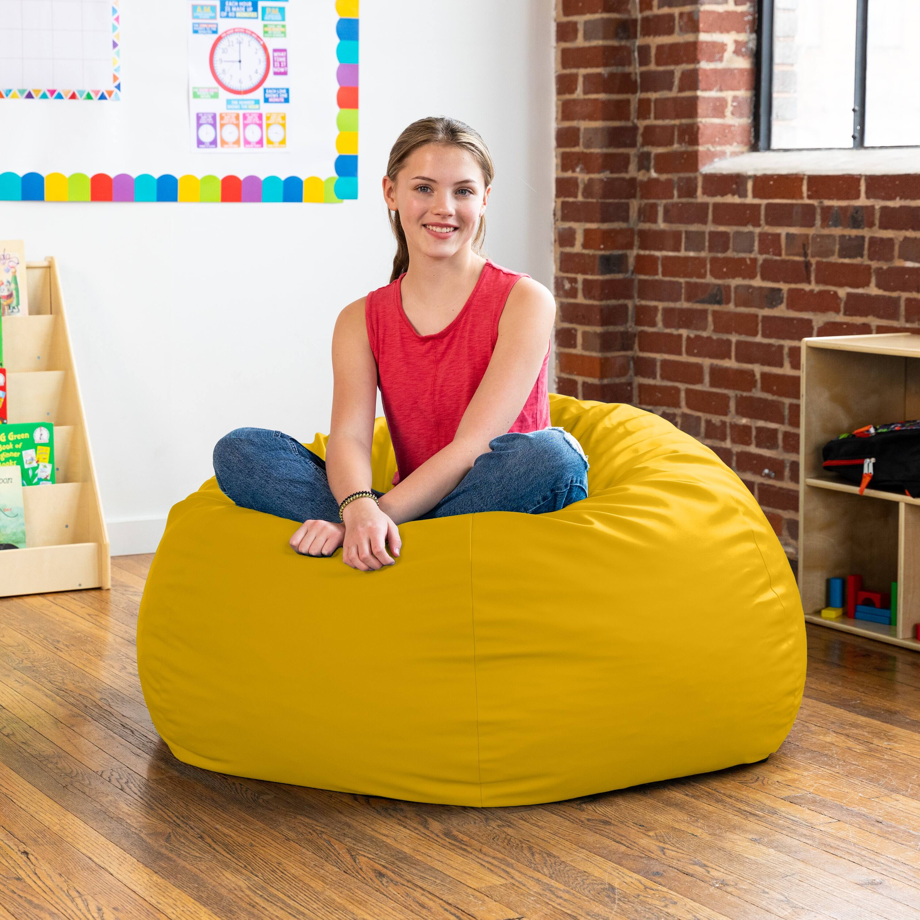 Back. Jaxx - Jaxx Gumdrop Commercial Grade Bean Bag for Educational Environments, Large Size - Premium Vinyl - Yellow - Yellow.