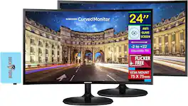 Samsung - CF390 Curved 24" FHD VA Monitor, AMD FreeSync, Anti-Glare, VESA Mount & DKZ Hub, (LC24F390FHNXZA) 2 Pack - Black