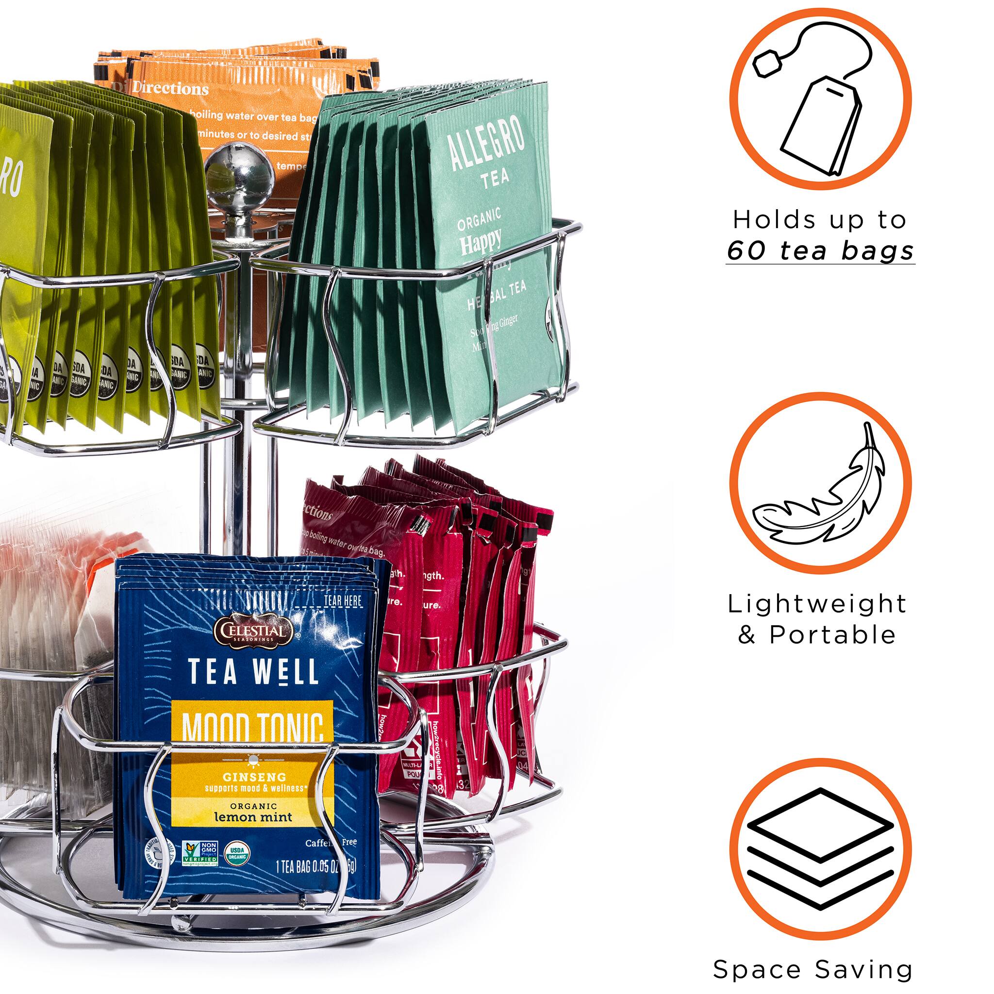 - RO 1A SA Directions: boiling water over tea bag for 3-5 minutes or to desired strength.
- ALLEGRO TEA ORGANIC Happy BAL TEA
- CELESTIAL TEA WELL MOON TONIC
- GINSENG SUPPLEMENTS & WELLNESS
- ORGANIC lemon mint
- Caffeine Free
- 1 TEA BAG 0.05 OZ (1.4g)
- Holds up to 60 tea bags
- Lightweight & Portable
- Space Saving