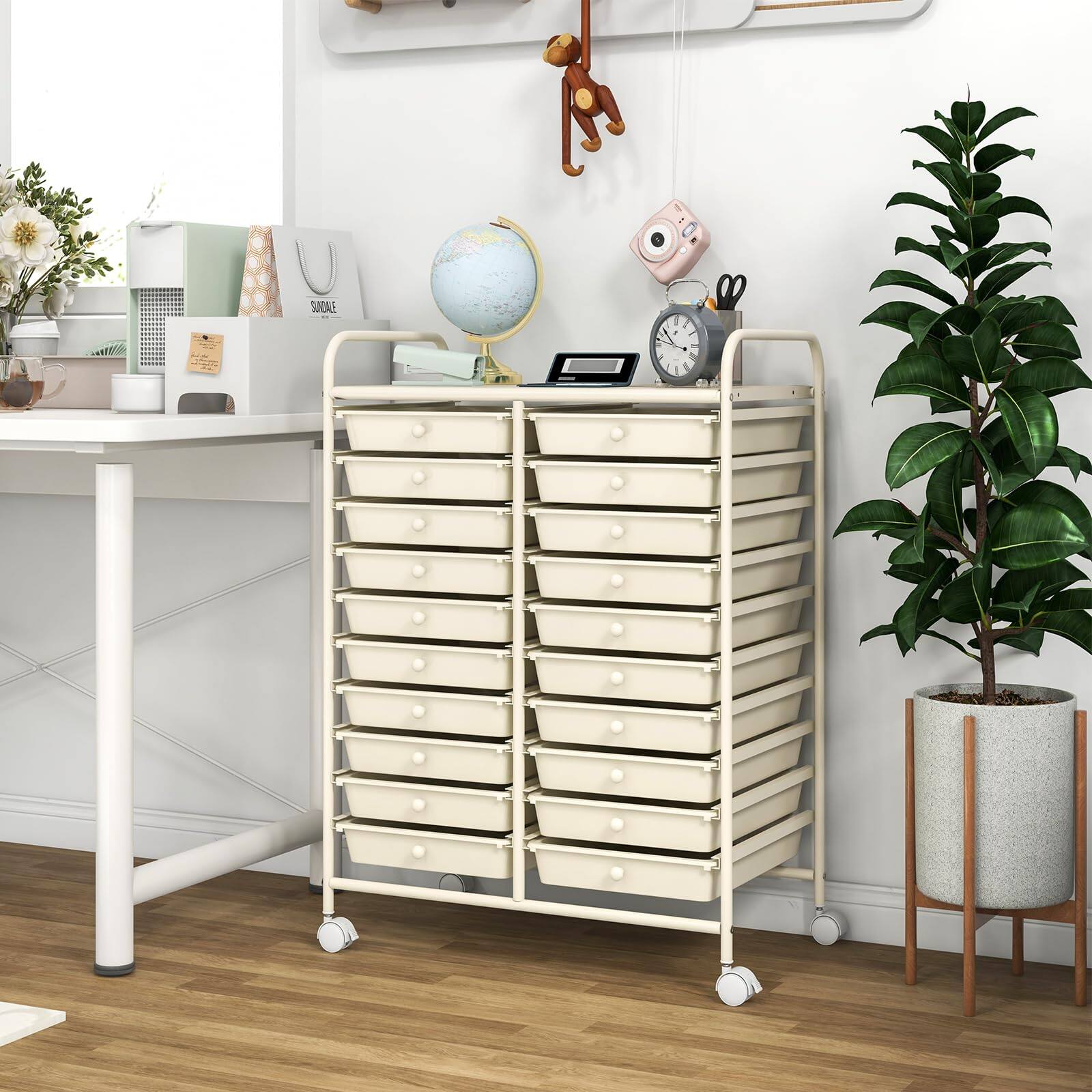 Alt View 8. Ecooso - 20-Drawer Rolling Storage Cart, Mobile Drawer Organizer for Craft Room, Classroom and Home Office Storage - White.