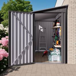 APRILSOUL - 4 x 9 FT Outdoor Storage Shed Metal Garden Shed Tool House with Sloping Roof 2 vents and 1 Side Open Door - Gray