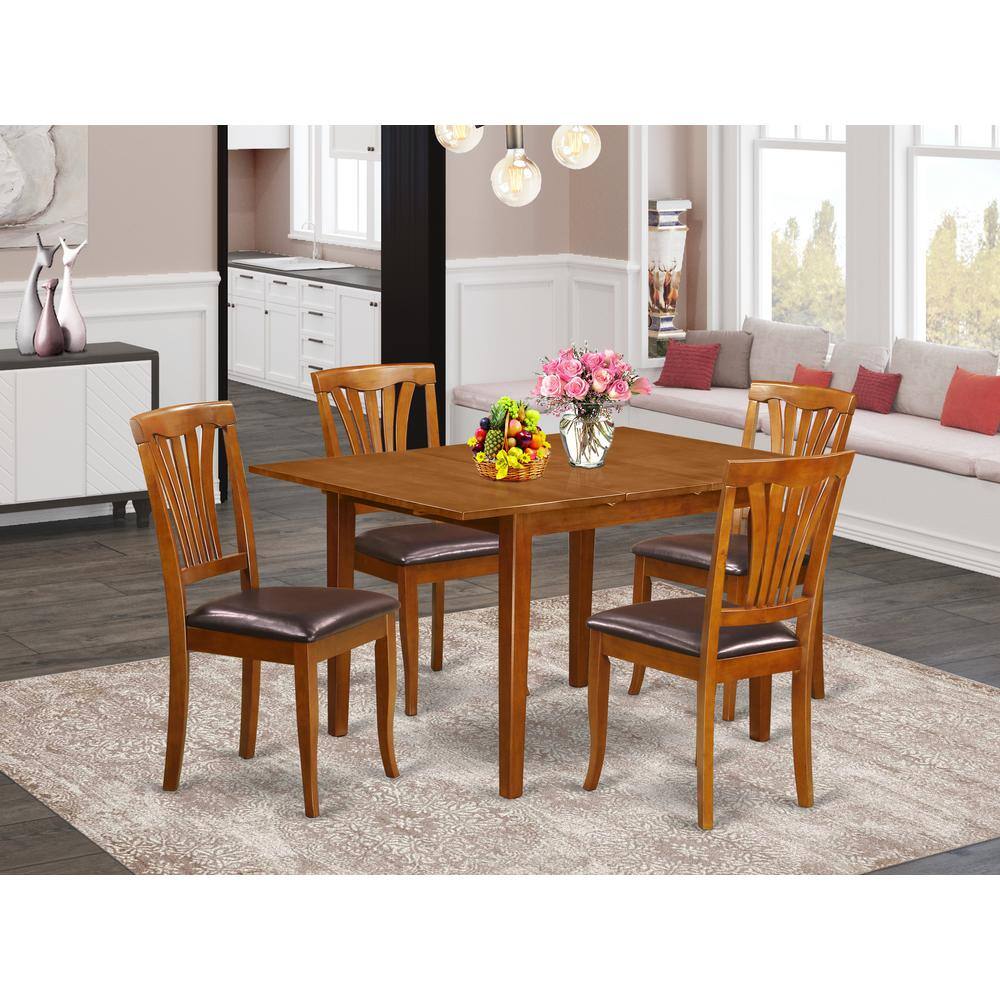 Back. East West Furniture - 5 Pc dinette set- Tables for small spaces and 4 Kitchen Chairs - Saddle Brown.