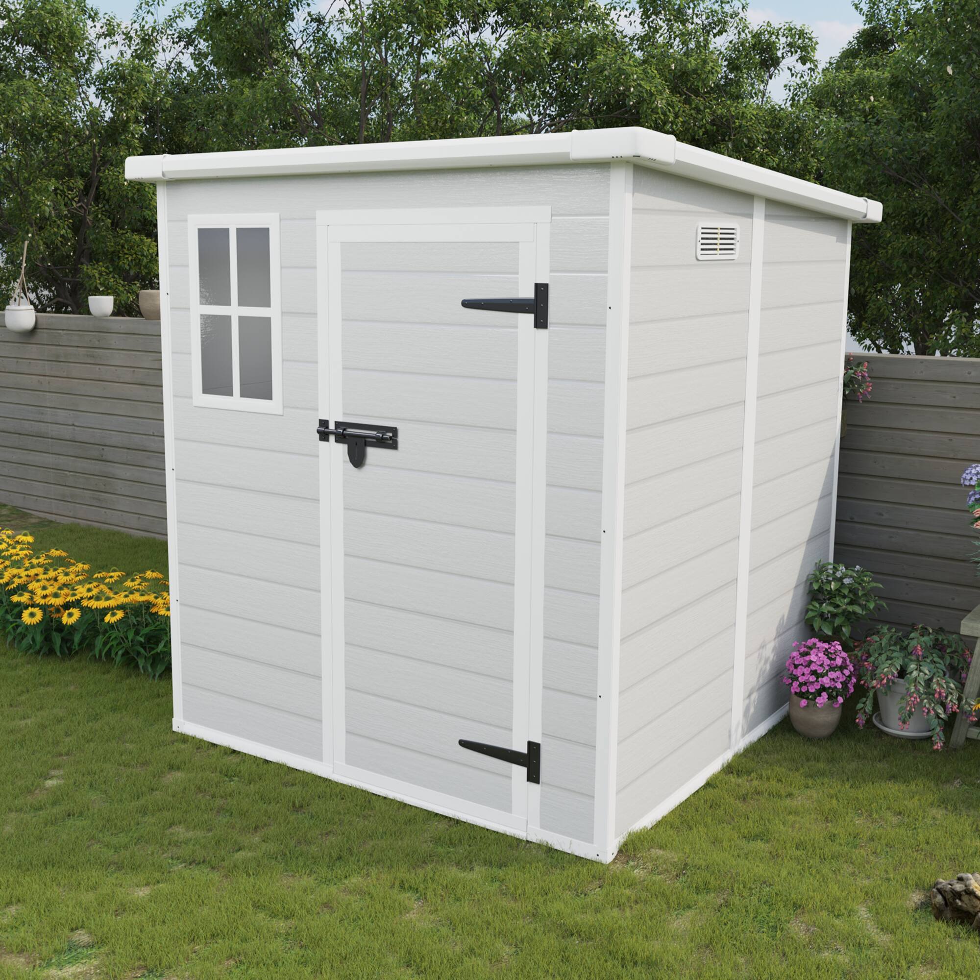 Back. Anysun - 6x6ft Waterproof Resin Tool Storage Shed with Floor, Lockable Doors, Window & Vents - Gray.
