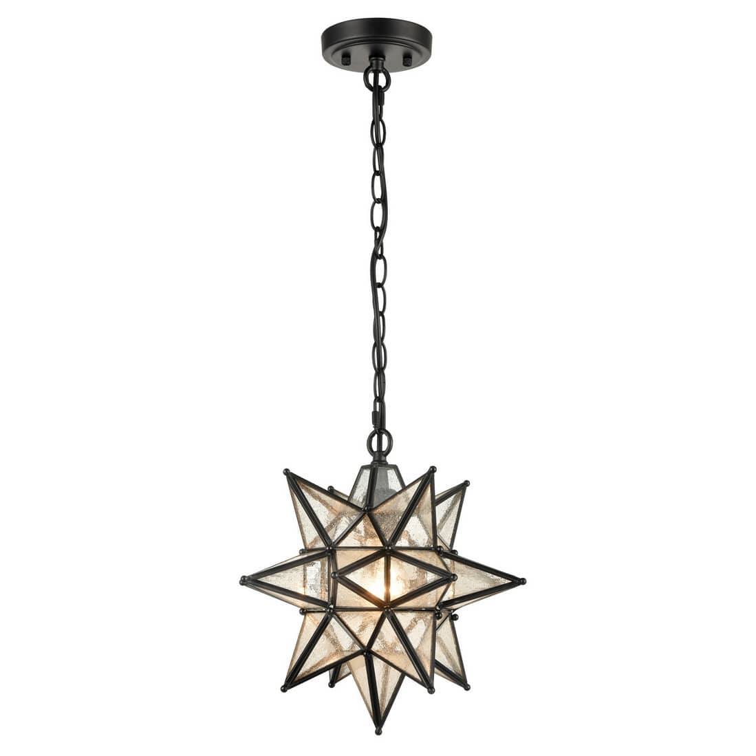 MOOSE - Moravian Star Pendant Chandelier Seeded Glass Light 19 - Black