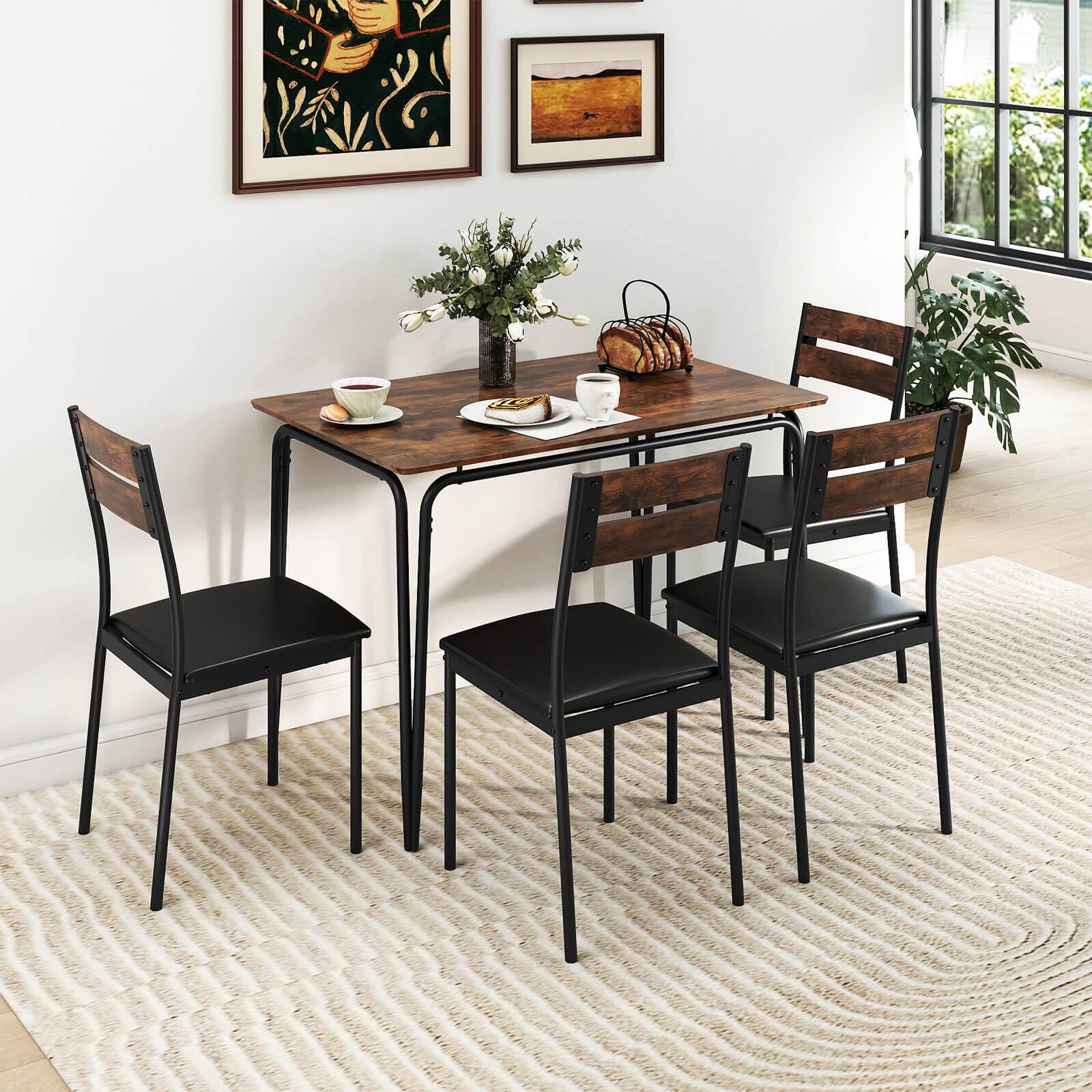 Alt View 4. Costway - Costway 5 PCS Dining Table Set, Kitchen Table & 4 Armless Chairs with Upholstered Seat - Rustic Brown,Black.