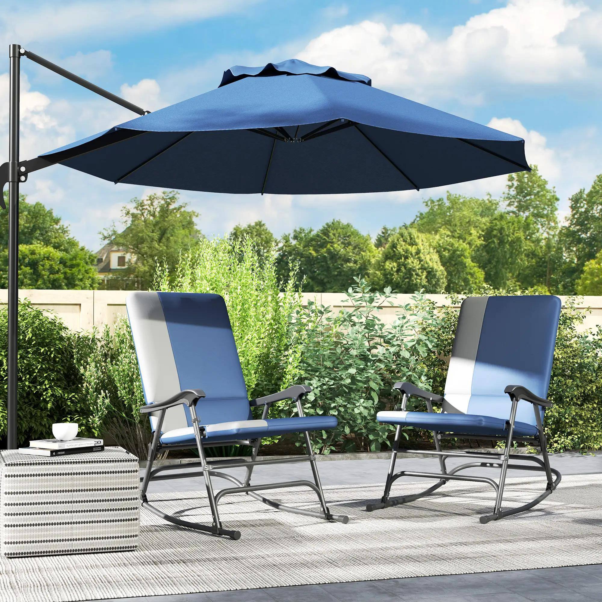 Left. Resenkos - Resenkos Outdoor Rocking Chairs Set of 2, Portable Folding, 400 lbs. Max Load, Comfortable Wide Seats, Dark Blue - Dark Blue.