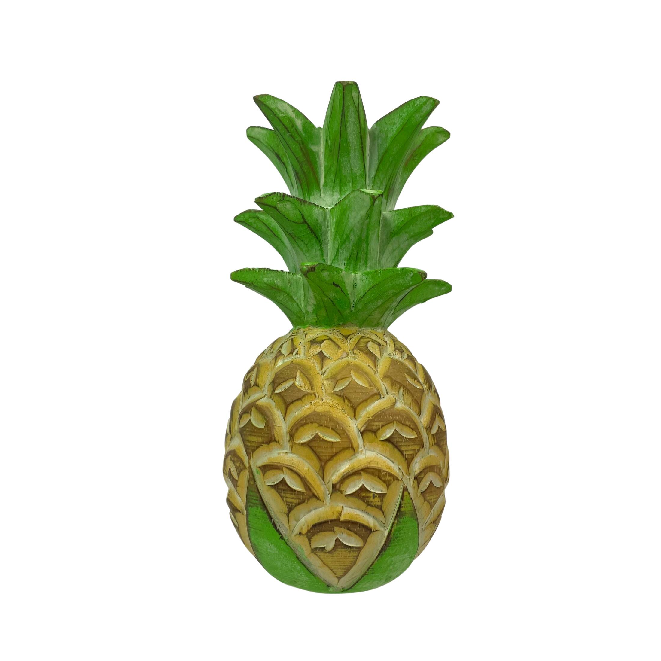 Alt View 1. Chesapeake Bay - Hand-Painted Pineapple Sculpture – 9.75" High, Rustic Tropical Decor Accent - Multicolored.