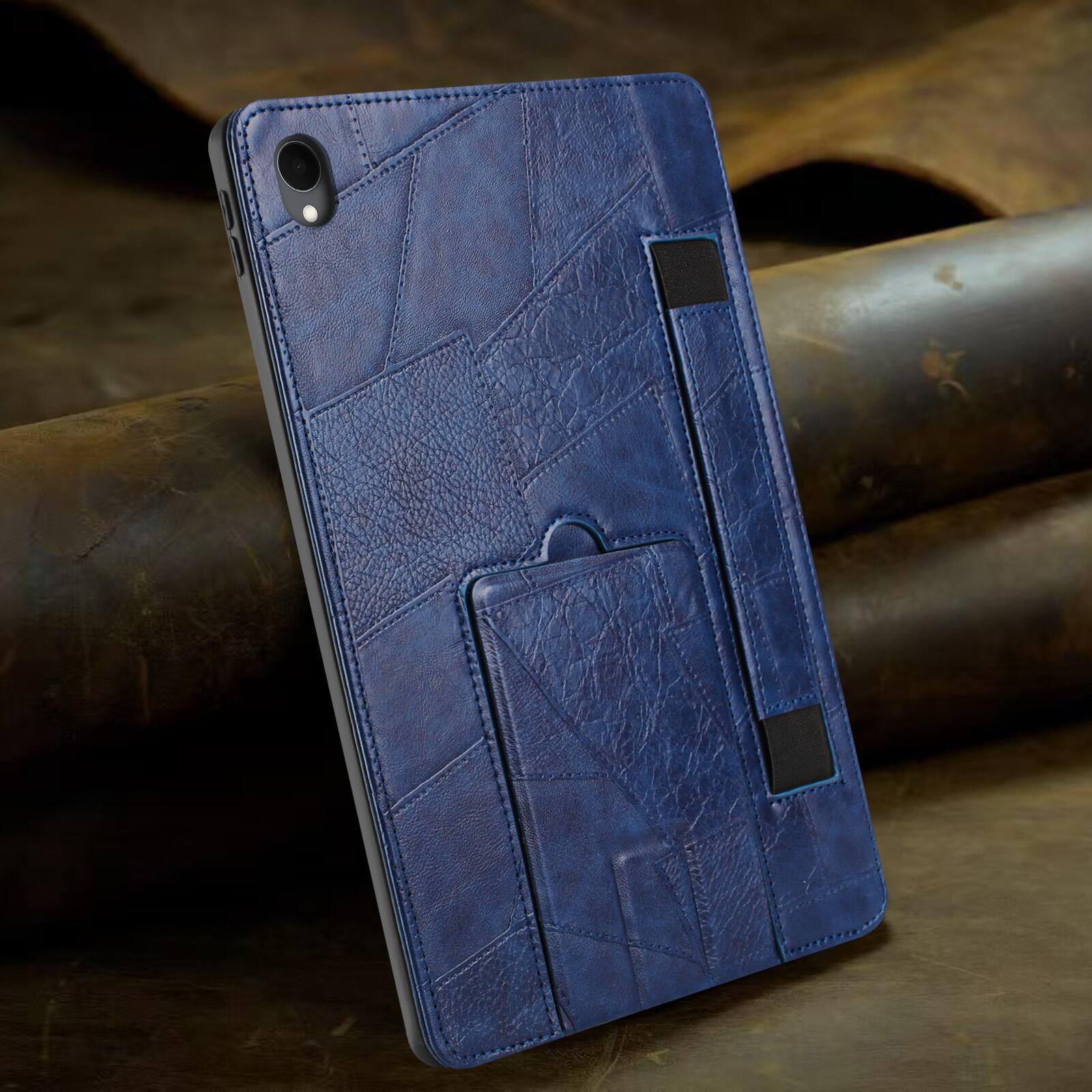 Alt View 3. Dteck - Leather Texture Case for Samsung Galaxy Tab S11, Shockproof Cover with Multi-Angle Stand and Secure Hand Strap - Blue.