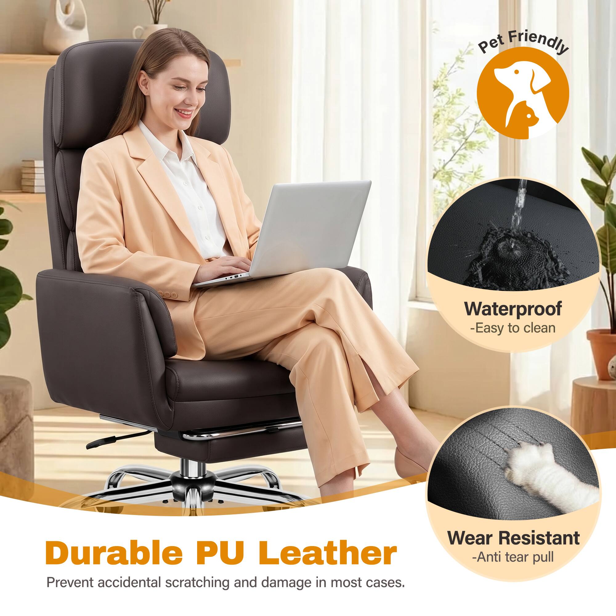 Pet Friendly  
Waterproof - Easy to clean  
Wear Resistant Durable PU Leather - Anti tear pull  
Prevent accidental scratching and damage in most cases.