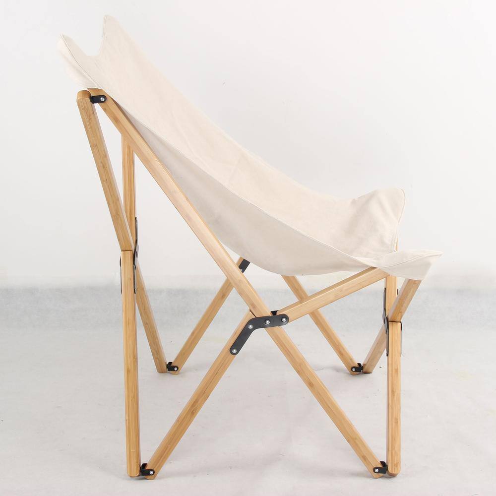 Alt View 3. AmeriHome - AmeriHome Canvas and Bamboo Butterfly Chair - White - 2 Piece Set - White.