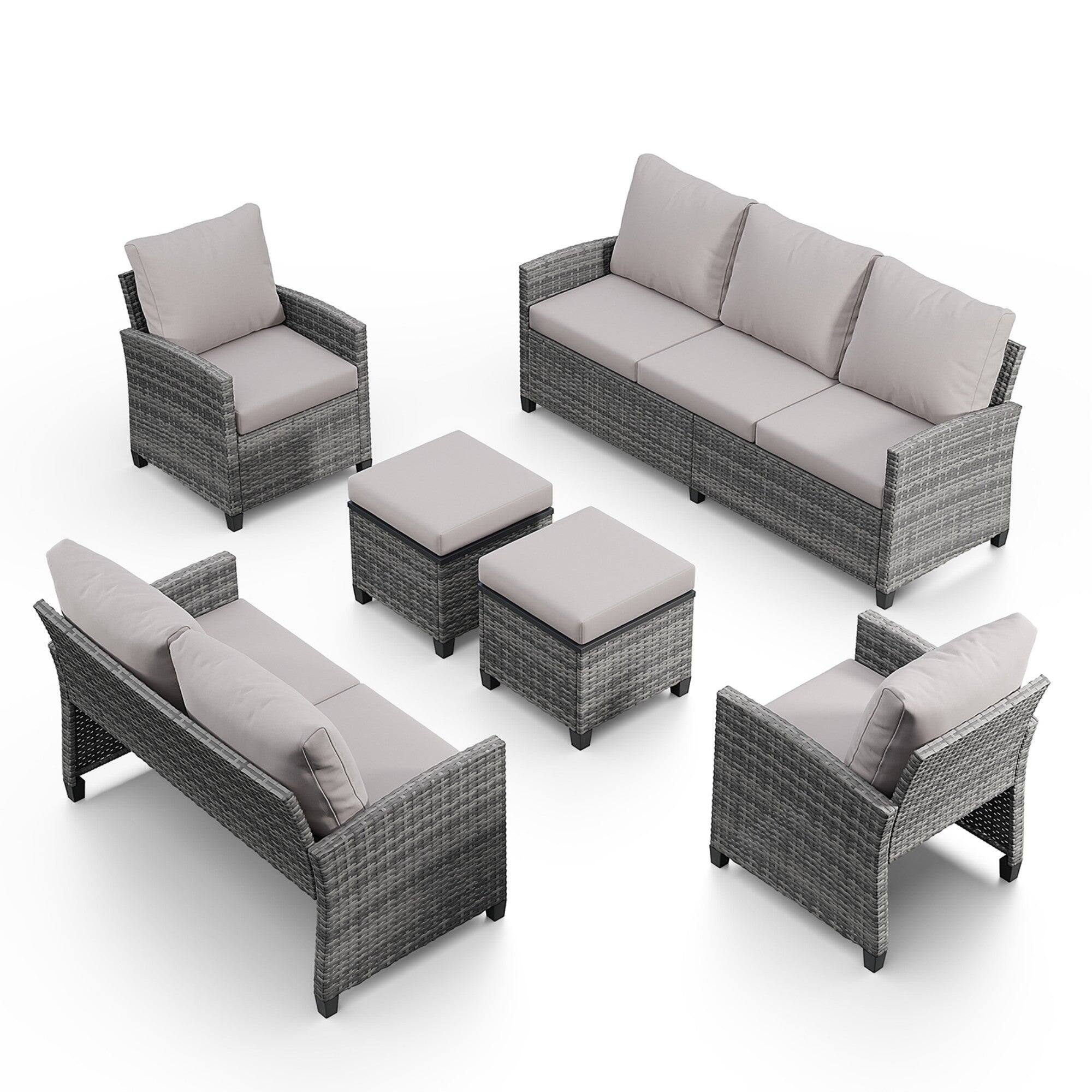 Alt View 1. Boyel Living - 5 Piece PE Rattan Patio Seating Set Gray with Sofa and Ottomans - Gray.