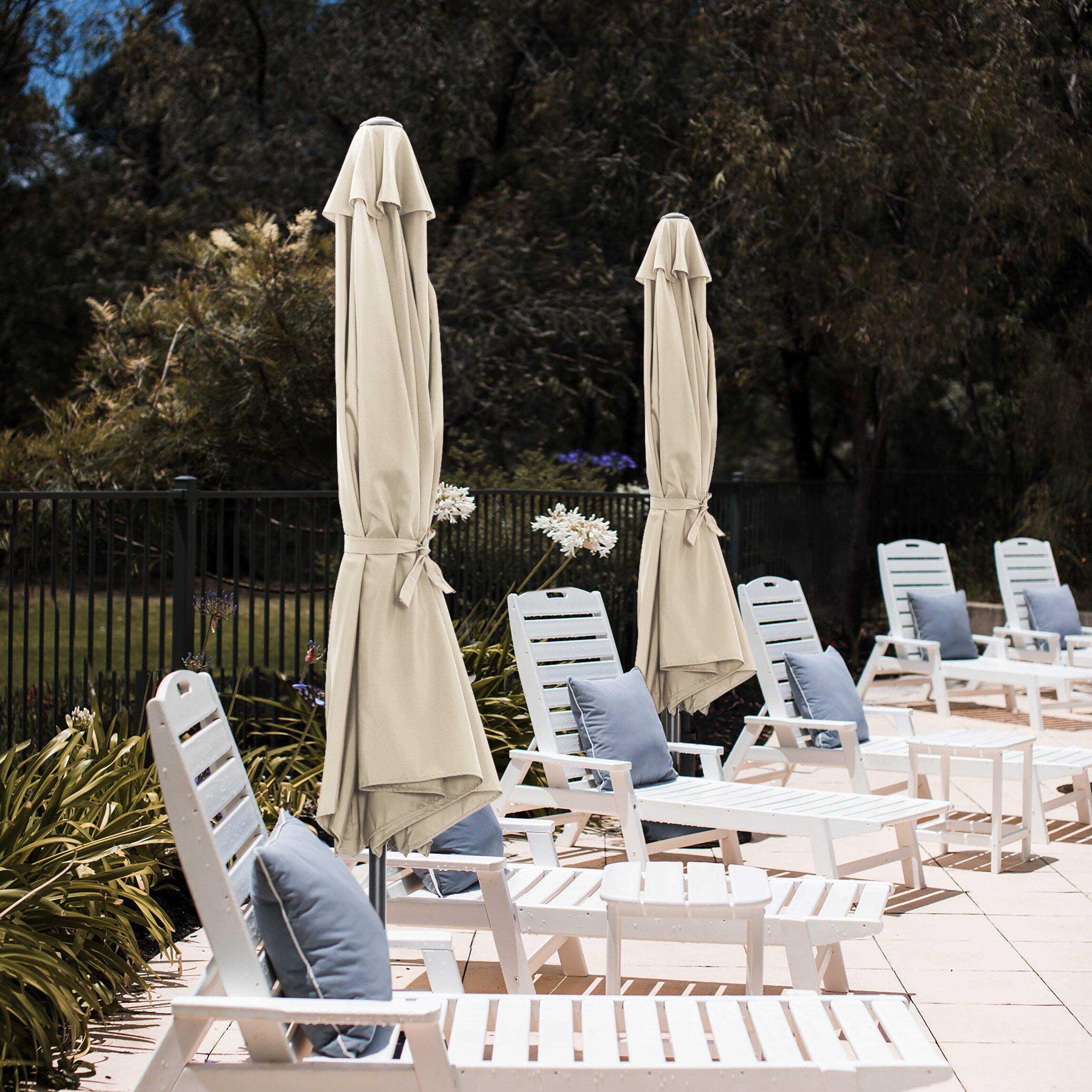 Alt View 7. Nuu Garden - Nuu Garden 7.5' Round Patio Umbrella with Crank and Tilt, Aluminum Pole, 8 Iron Ribs, Beige - Beige.