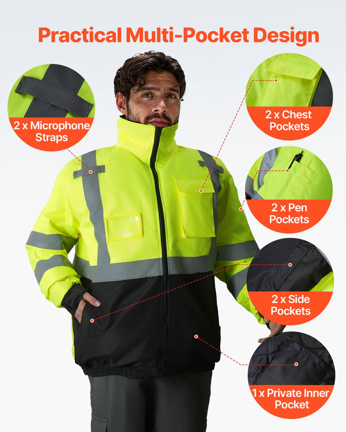 Practical Multi-Pocket Design

- 2 x Microphone Straps
- 2 x Chest Pockets
- 2 x Pen Pockets
- 2 x Side Pockets
- 1 x Private Inner Pocket