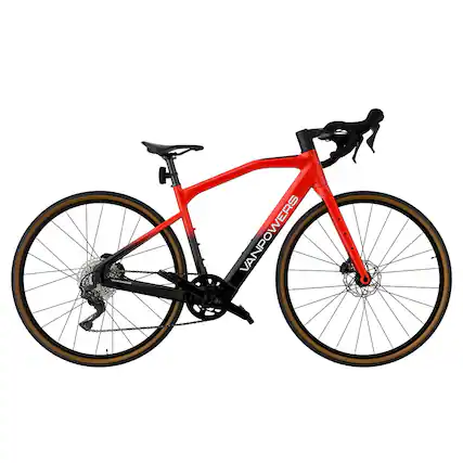 Front. Vanpowers - UrbanCross-Ultra Lightweight 350W Hub-Motor Gravel E-Bike M size - Lava Red and Coke Black.