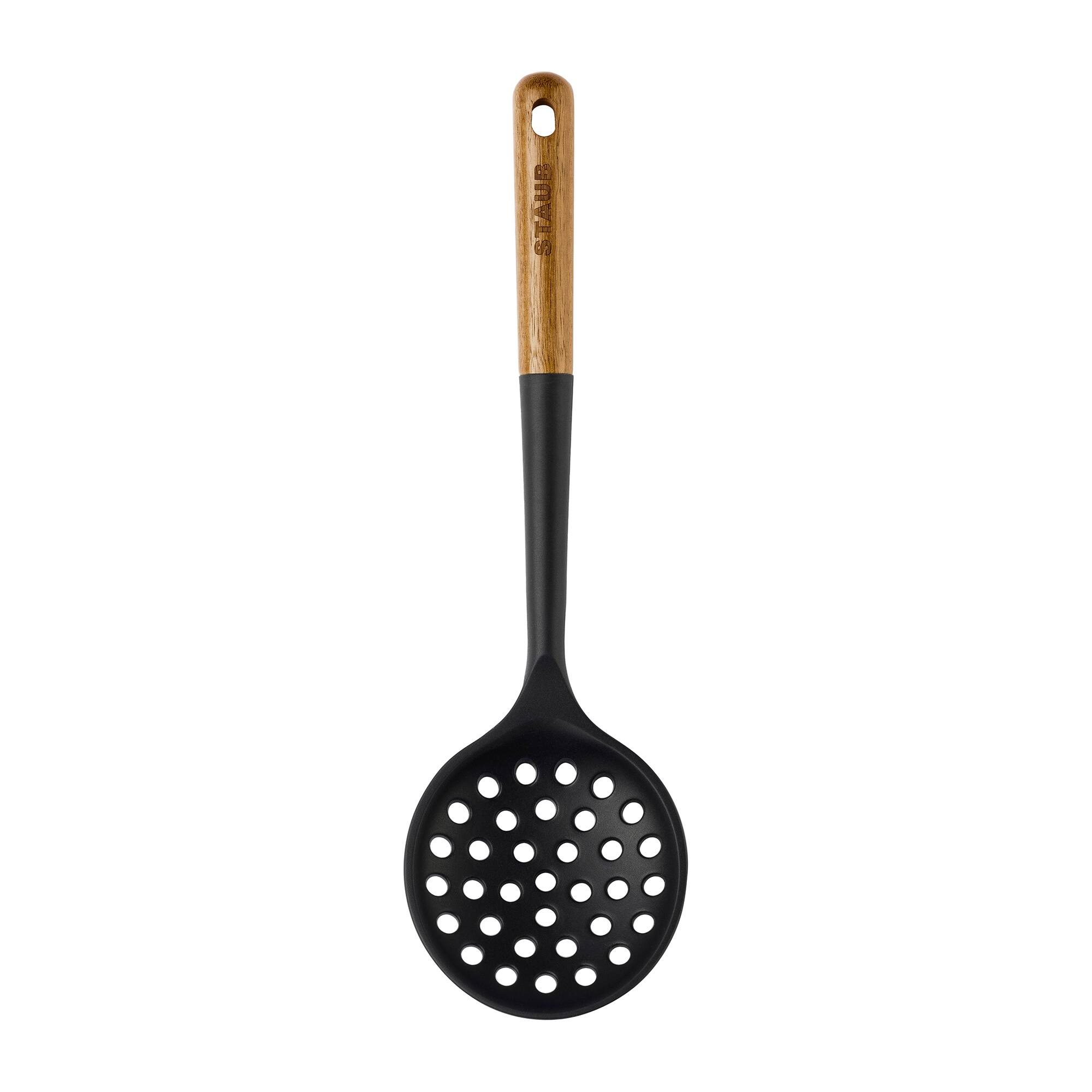 Front. Staub - Staub Silicone with Wood Handle Cooking Utensil, Skimming Ladle - Matte Black.