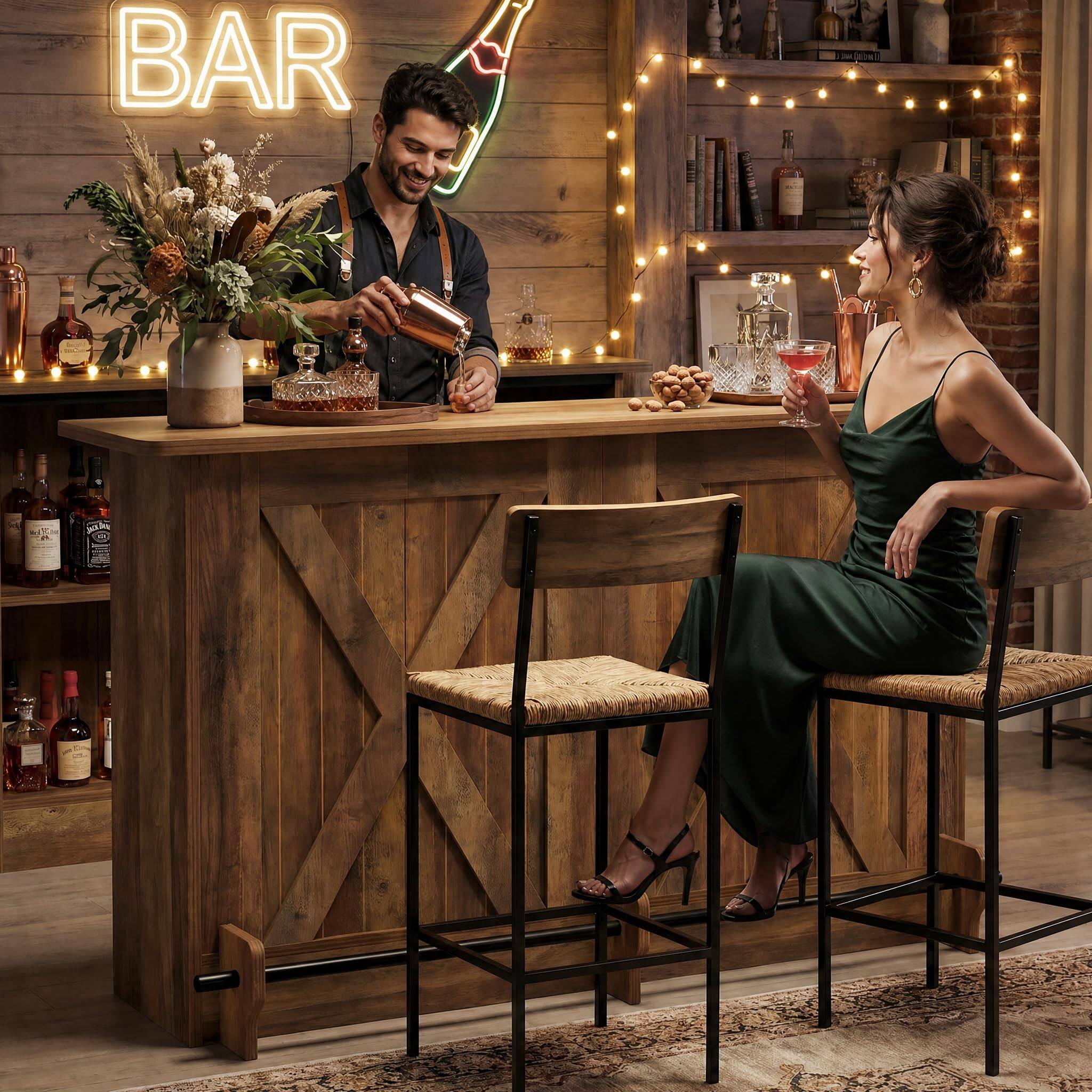 Alt View 1. Tribesigns - 63-Inch Bar Table with Footrest and 2-Tier Storage Shelves for Kitchen or Home Bar - Brown.