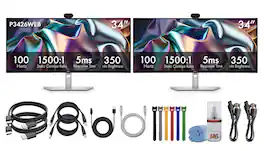 Bundle - Dell - Pro P P3426WEB 34 Inch Curved WQHD Monitor, USB-C Hub Conferencing Monitor with 5MP HDR Webcam (x2)