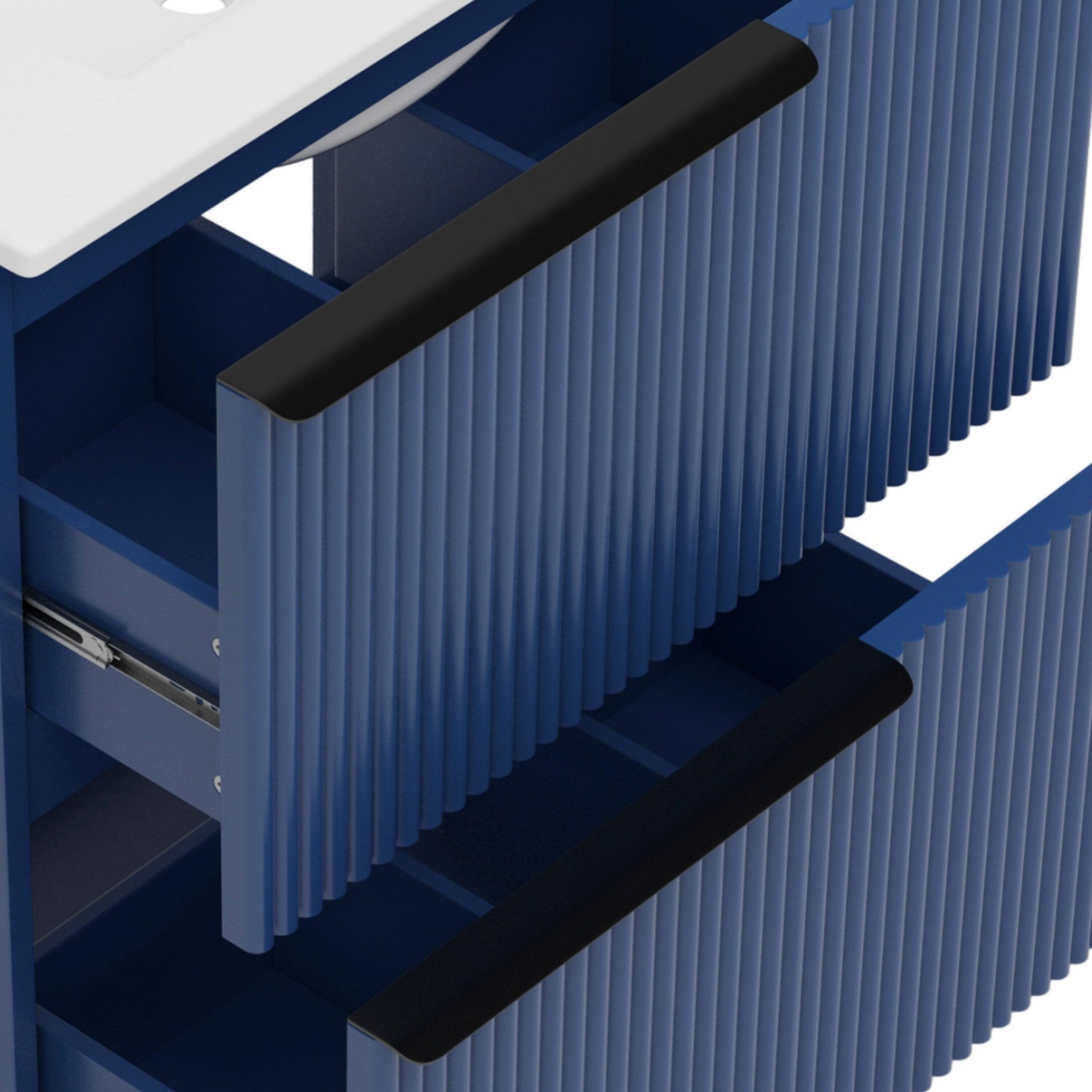 Alt View 6. Boyel Living - 30 Inch Bathroom Vanity with Ceramic Sink Full Extension Drawers Soft Close Fluted Design Blue - Blue.