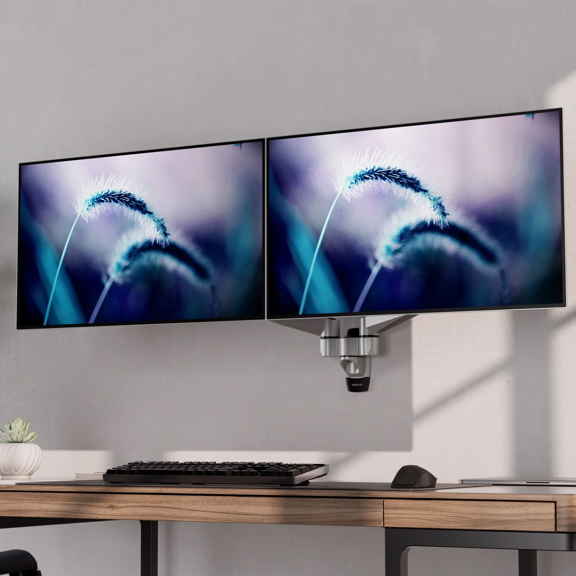 Back. Mount-It! - CLiX Series Full Motion Dual Monitor Wall Mount for 13"-34" Screens, Swivel & Tilt, Silver - Silver.