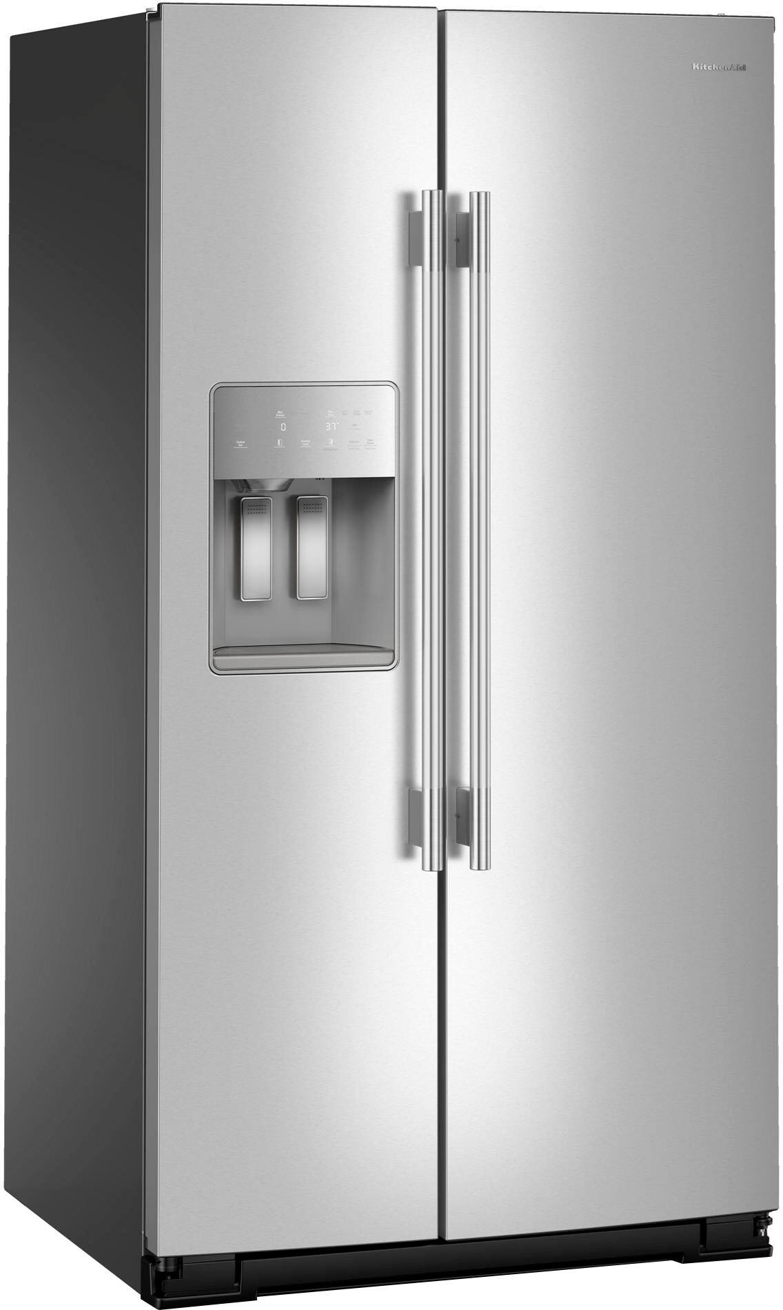 Left. KitchenAid - 28.7 Cu. Ft. Side-by-Side Refrigerator with Panoramic LED Lighting - Fingerprint Resistant Stainless Steel.