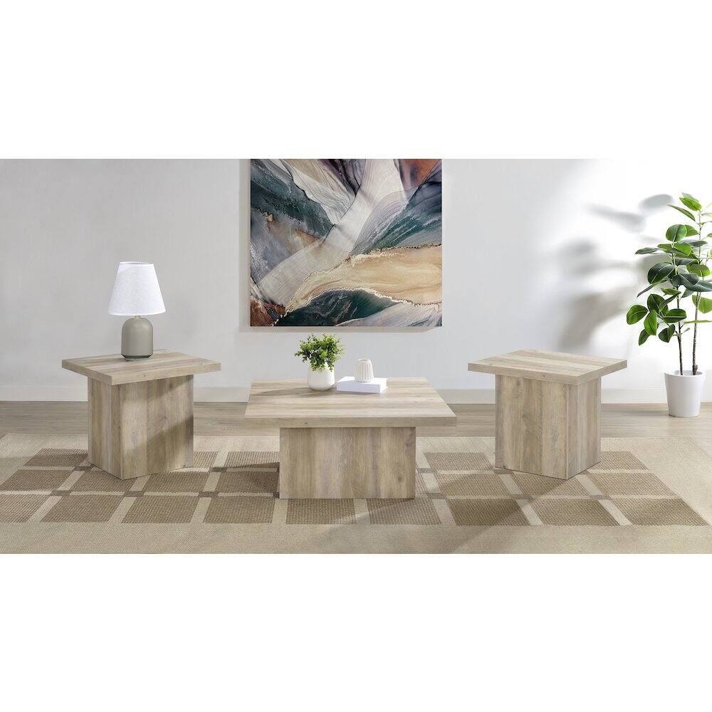 Angle. Coaster Co. of America - Devar 3-piece Square Coffee End Table Set Distressed Pine - Distressed Pine.
