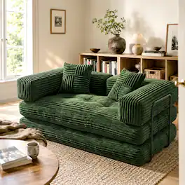 Vipbear - Corduroy Loveseat Sofa, Convertible Sofa Couch with Sturdy Metal Frame for Living Room Bedroom - Green