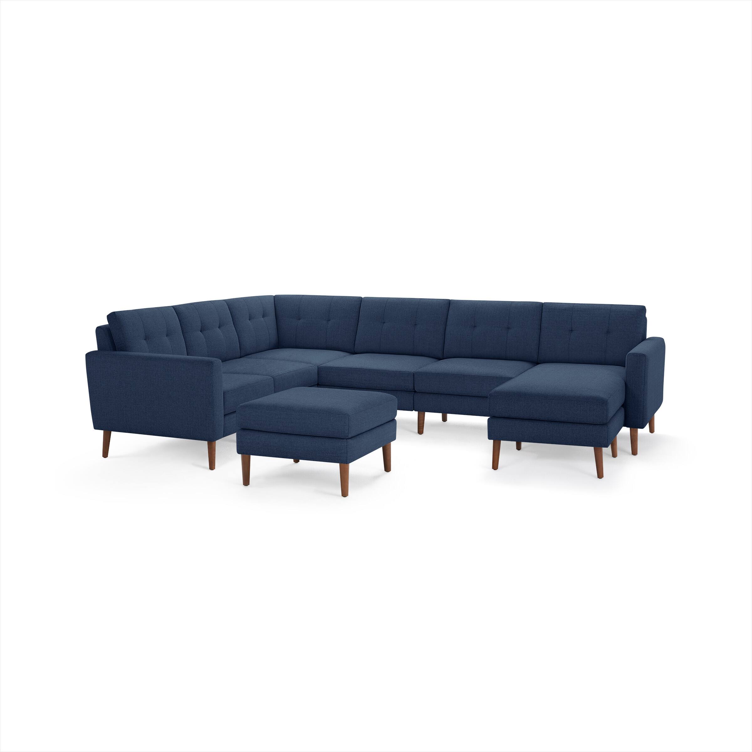 Burrow - Mid-Century Nomad 6-Seat Corner Sectional with Chaise and Ottoman - Navy Blue - Front_Zoom