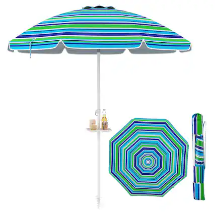 Front. Costway - Costway 7.2 FT Portable Beach Umbrella Tilt Sand Anchor Cup Holder with Carry Bag - Green.