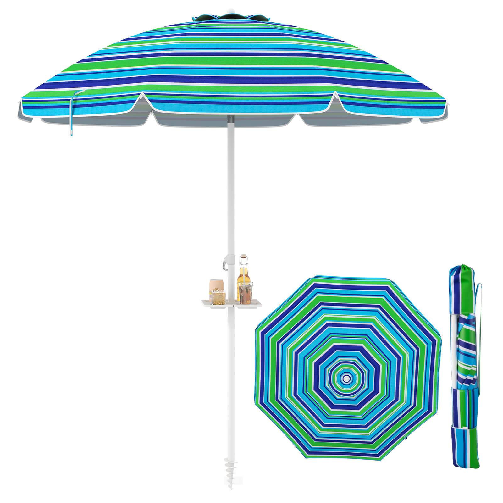Costway - 7.2 FT Portable Beach Umbrella Tilt Sand Anchor Cup Holder with Carry Bag - Green