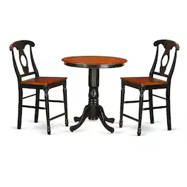 East West Furniture - 3 Pc Dining counter height set-pub Table and 2 Dining Chairs - Black & Cherry