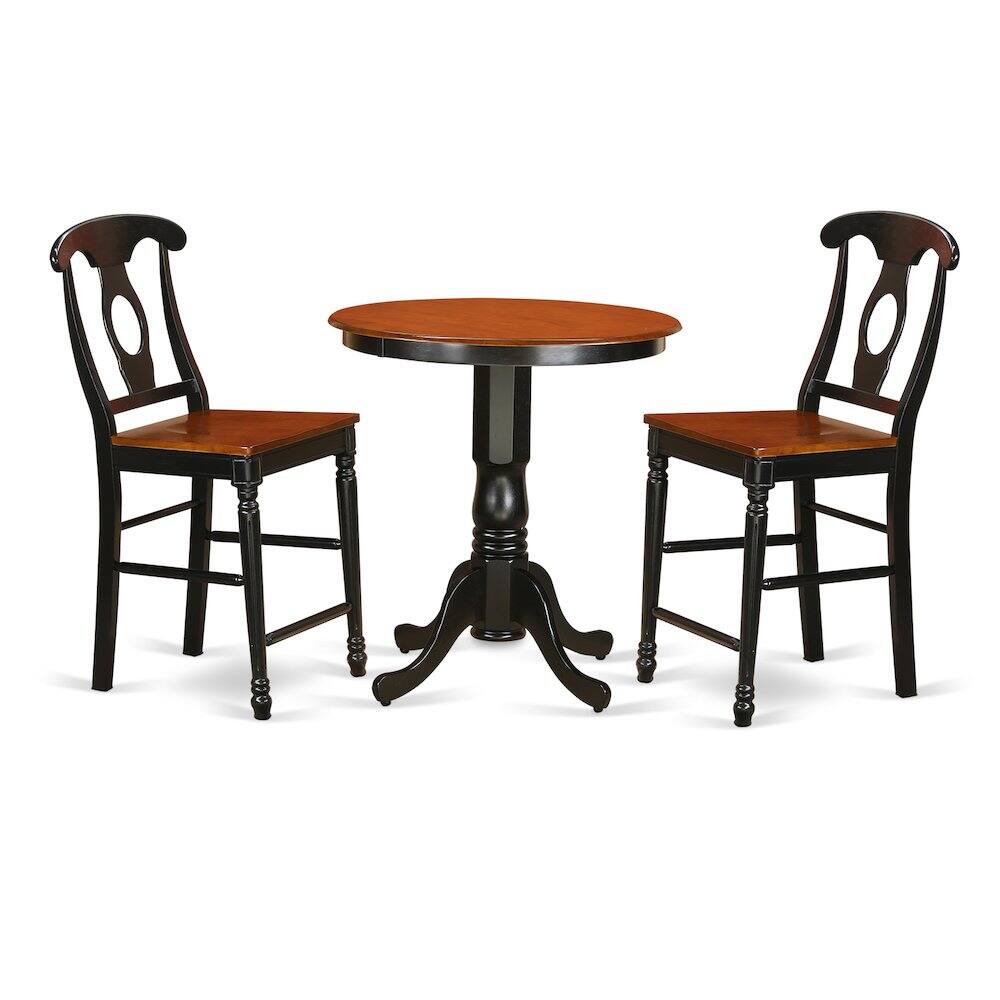 Front. East West Furniture - 3 Pc Dining counter height set-pub Table and 2 Dining Chairs. - Black & Cherry.