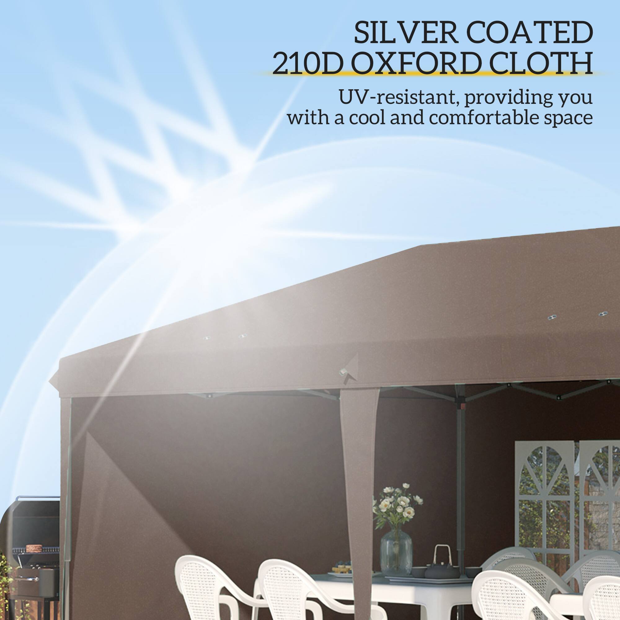 SILVER COATED 210D OXFORD CLOTH UV-resistant, providing you with a cool and comfortable space