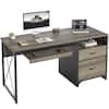 Front. Bestier - 55 inch Computer Desk with Drawers & Keyboard Tray & File Cabinet Home Office Desk - Retro Gray Oak Dark.