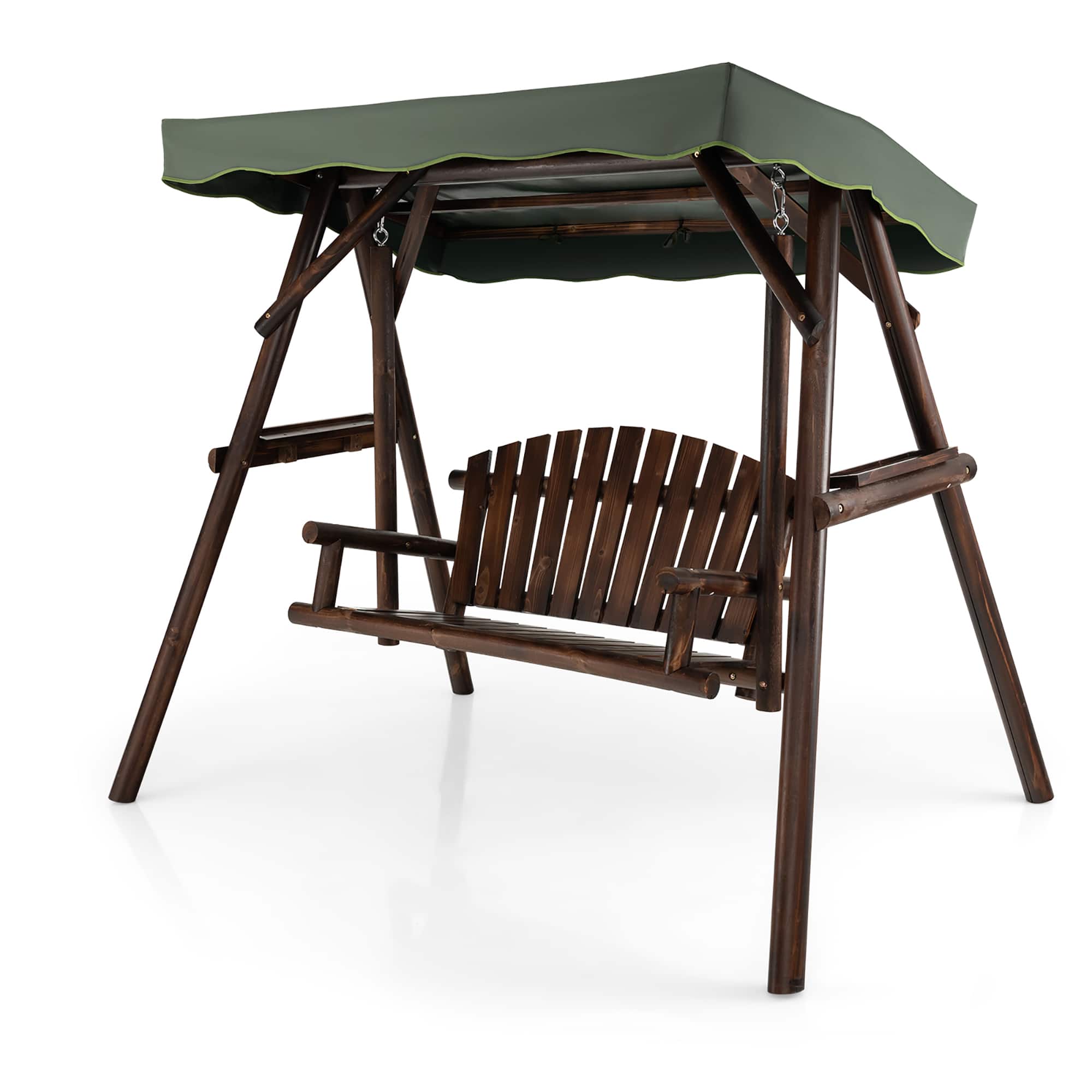 Gymax - 2 Person Wooden Garden Swing Bench Chair w/ Adjustable Cover for Garden Porch - Natural