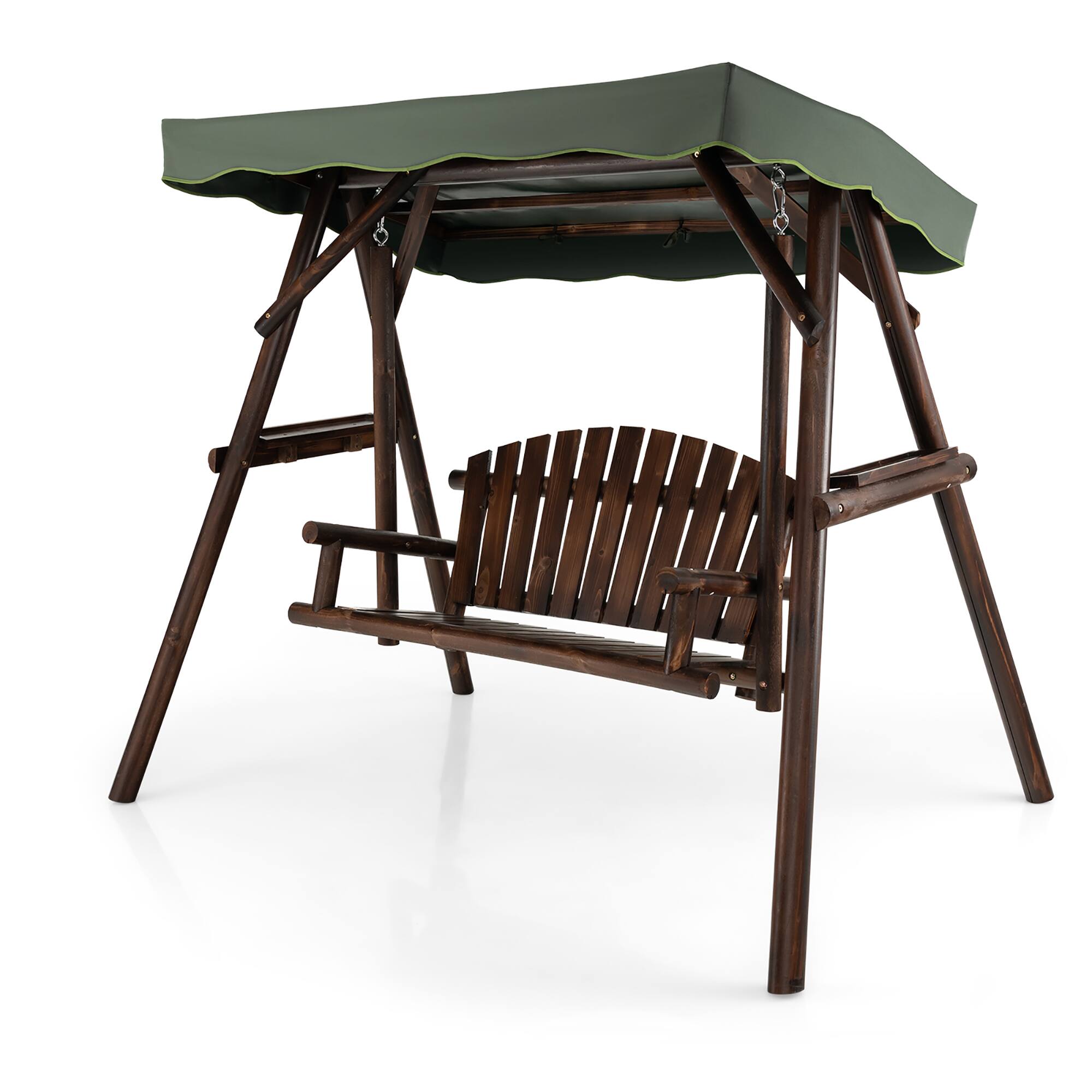 Gymax - 2 Person Wooden Garden Swing Bench Chair w/ Adjustable Cover for Garden Porch - Natural