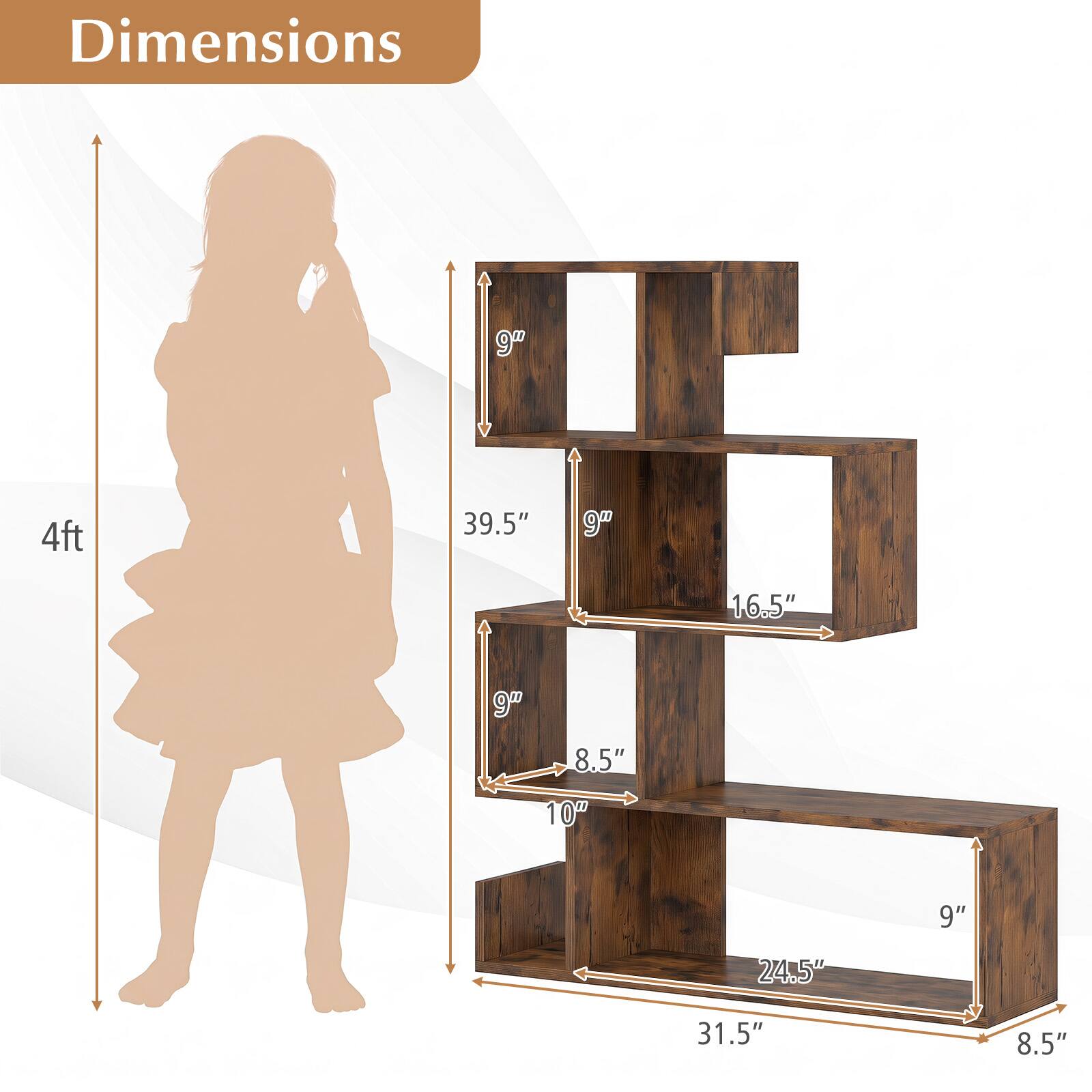 Dimensions
4ft
39.5"
9"
16.5"
9"
8.5"
10"
9"
24.5"
31.5"
8.5"