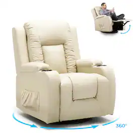 CloudRest Pro - Recliner Chair with Cup Holders PU Rocking Chair with Side Pockets Single Sofa Seat - White