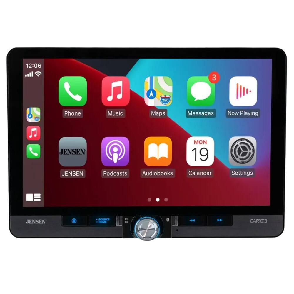 12:06  
3  
280  
Phone Music Maps Messages Now Playing  
JENSEN  
JENSEN  
MON 19  
Podcasts Audiobooks Calendar Settings  
SOURCE HOME  
CAR013