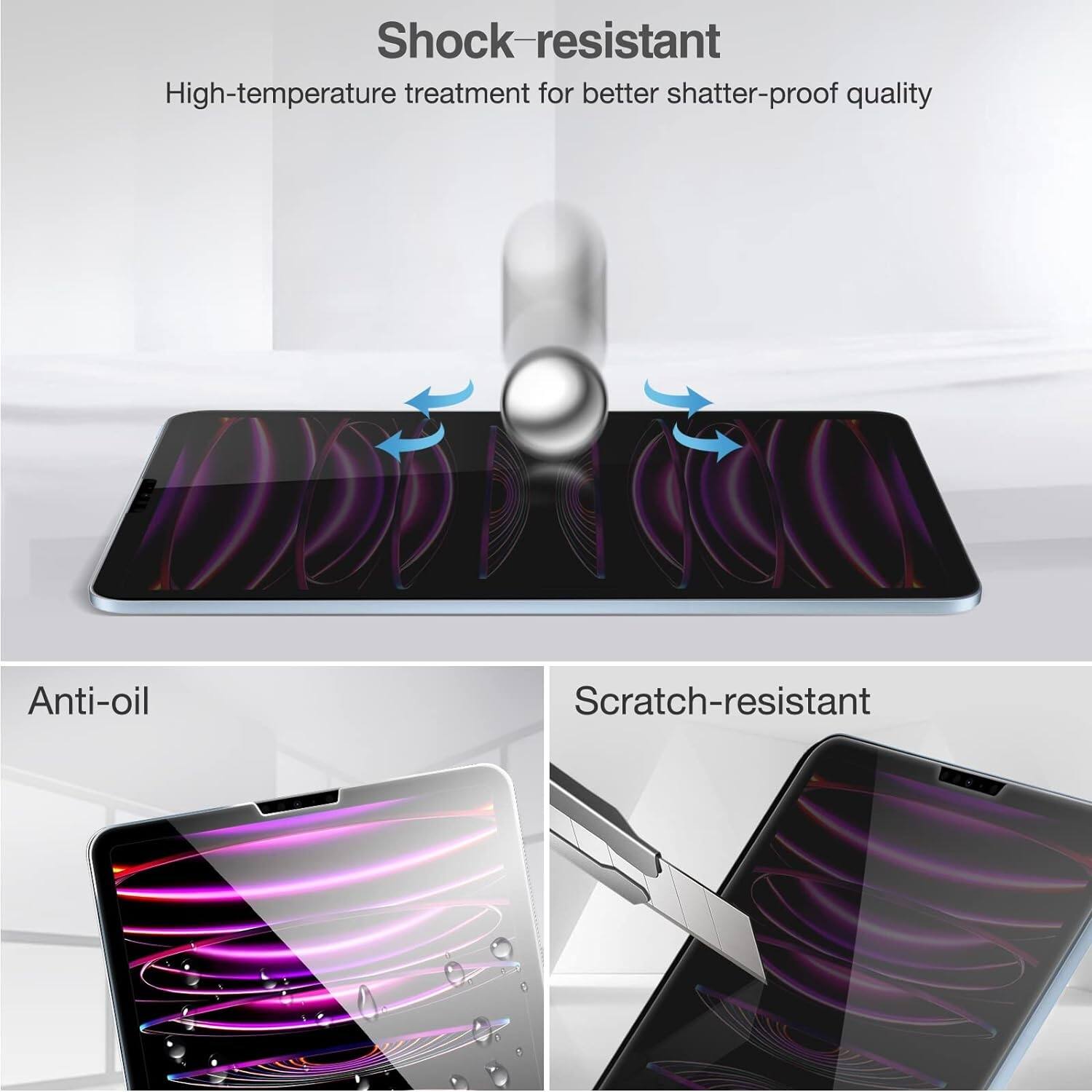 Shock-resistant: High-temperature treatment for better shatter-proof quality.
Anti-oil: Scratch-resistant.