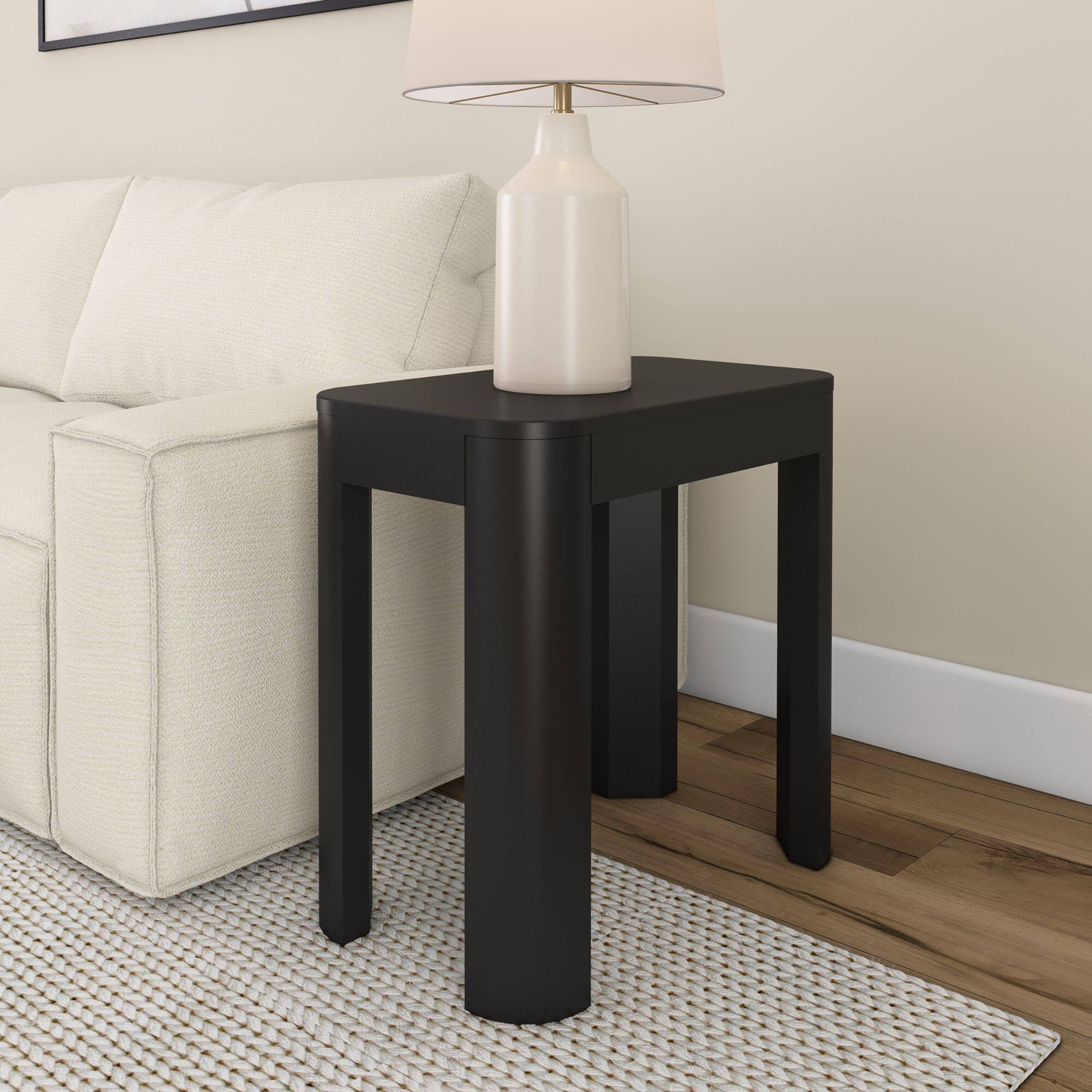 Plank+Beam - Modern Rounded Rectangular Side Table (25in x 15in / 630mm x 375mm) - Black