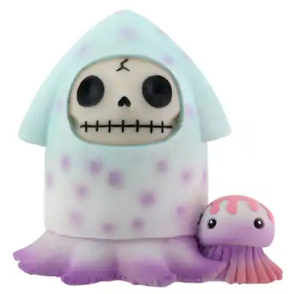 Front. Pacific Trading - Furrybones Squeed Skeleton in Squid Costume with Jellyfish Friend Figurine - Blue.