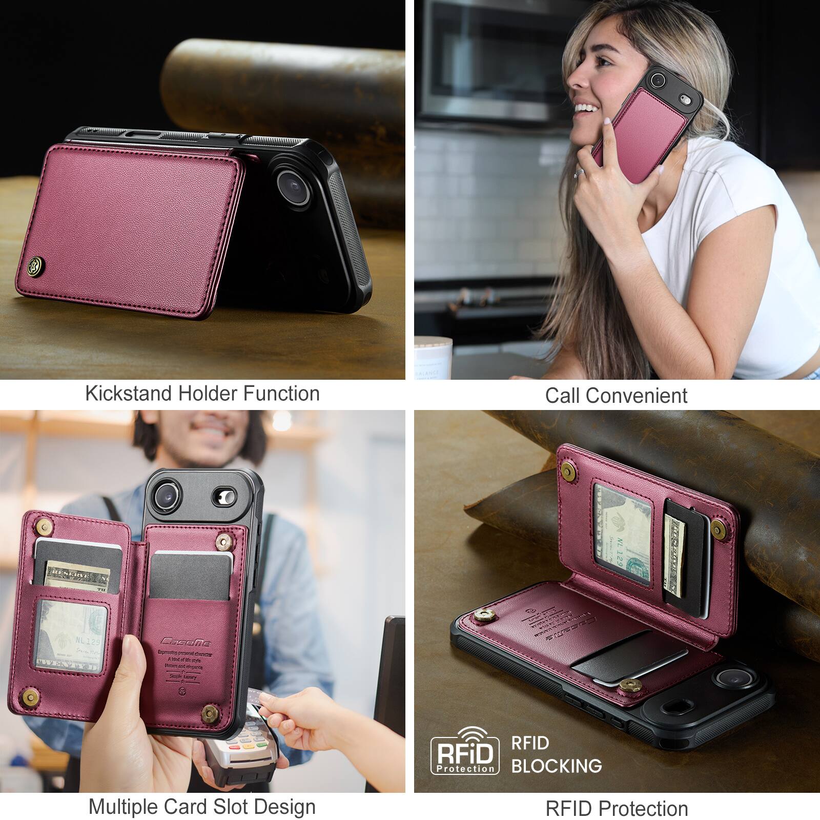 Kickstand Holder Function  
Call Convenient  
Multiple Card Slot Design  
RFID Protection
