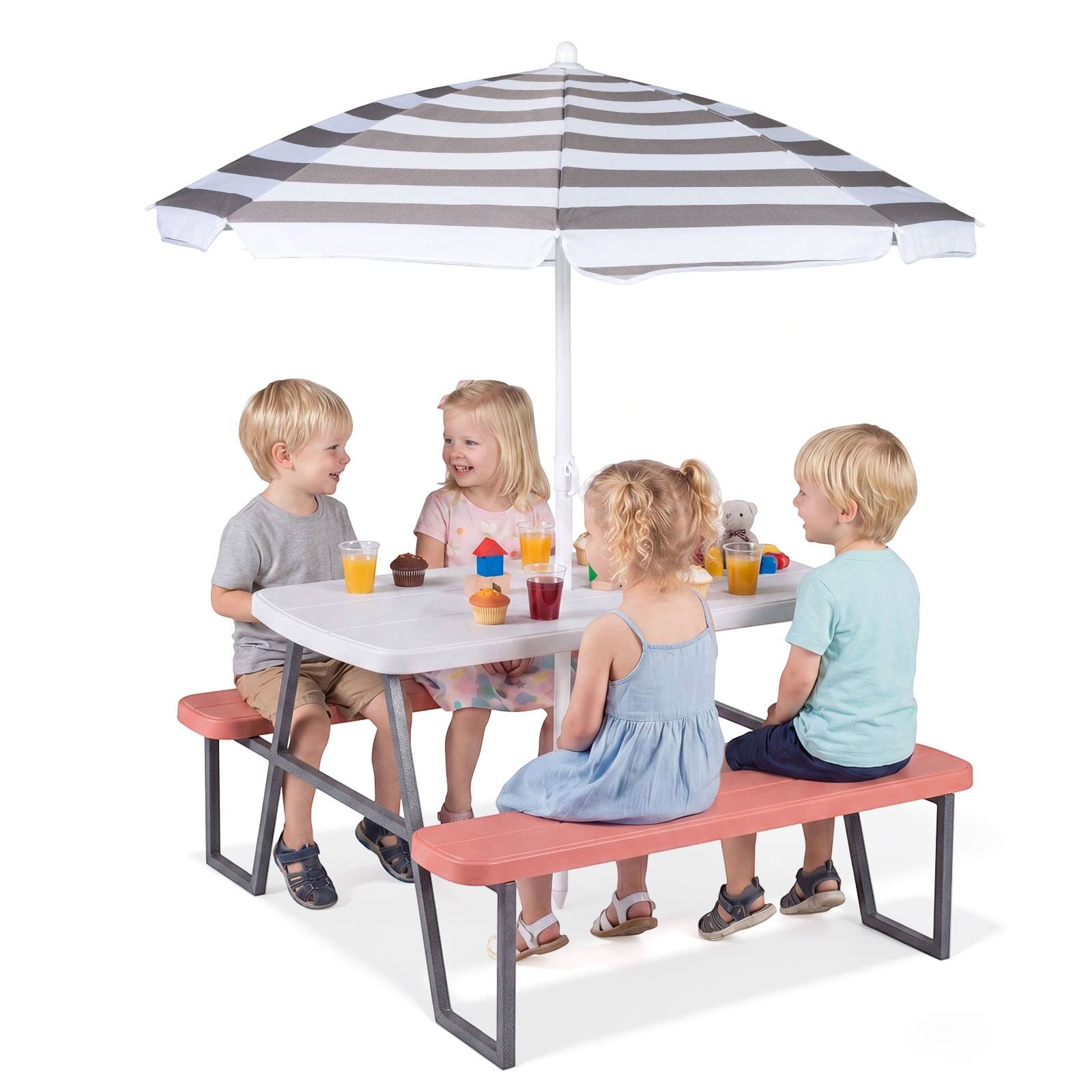 Costway - Kids Picnic Table with Benches Removable Adjustable Umbrella Metal Frame for Patio - Pink price history on PriceWatchPro